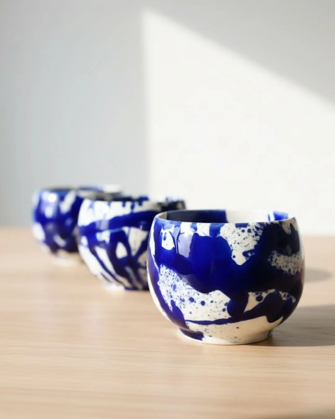Trio de Bols Boules « Bleu Cobalte » – Céramique Artisanale